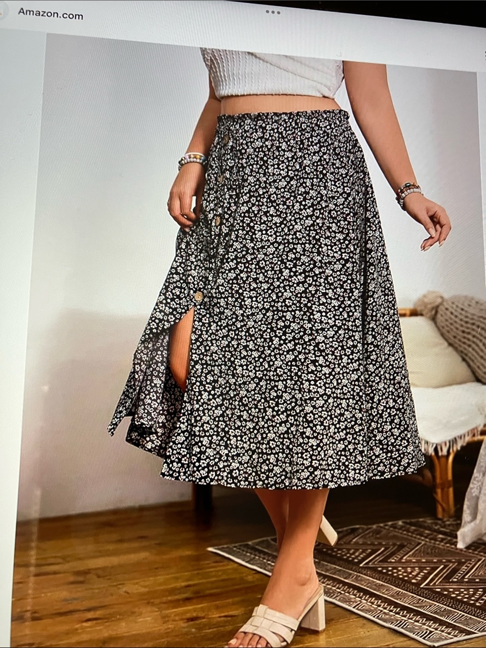First option  blue  with white daisy cover buttons Button-Front Midi Skirt